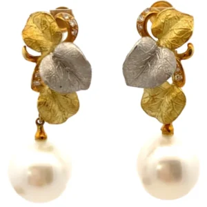 Pt900/K18 パール・ダイヤモンド ピアス/イヤリング D0.06・D0.06ct