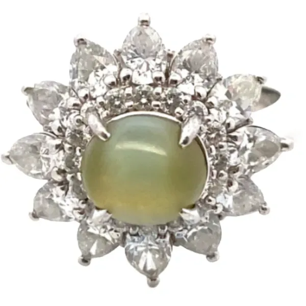Pt･Pm900 クリソベリルキャッツアイ・ダイヤモンド リング 3.07・2.44ct