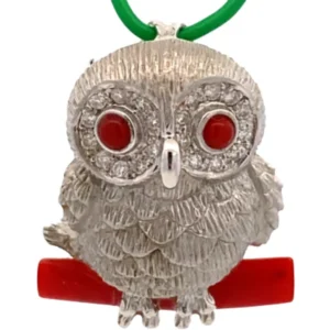 K18WG サンゴ ・ダイヤモンド ブローチ 0.18ct
