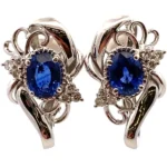 Pt･Pm900 サファイア・ダイヤモンド ピアス/イヤリング D0.12・D0.12ct