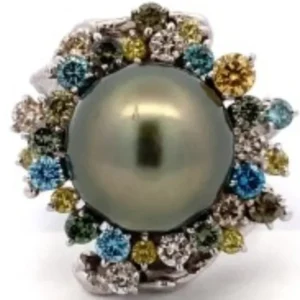 Pt900/K18WG パール・多色石 リング D1.57 ct