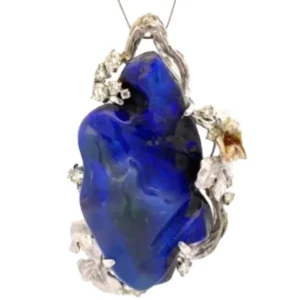 K18WG ブラックオパール・ダイヤモンド ブローチ 95.71 ct D1.34 ct