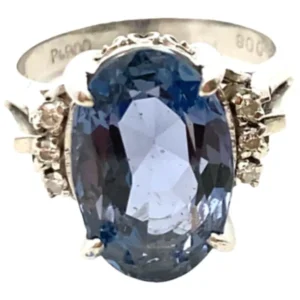 Pt･Pm900 ブルースピネル・ダイヤモンド リング 7.42・0.08ct