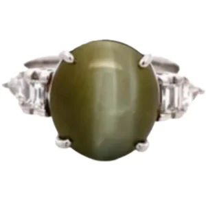 Pt･Pm900 クリソベリルキャッツアイ・ダイヤモンド リング 9.25 ct 0.46 ct