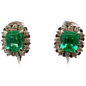 Pt･Pm900 エメラルド・ダイヤモンド ピアス/イヤリング 1.62・0.3ct
