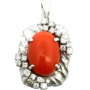 Pt･Pm900 サンゴ・ダイヤモンド ネックレスペンダントトップ 0.438ct
