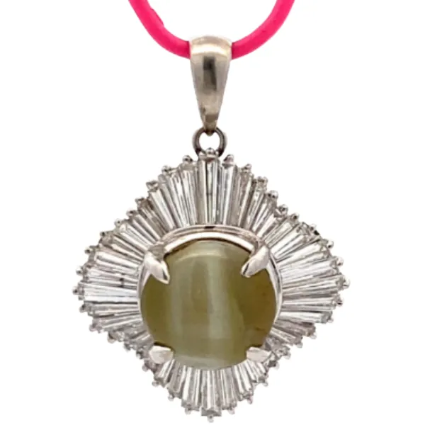 Pt･Pm900 クリソベリルキャッツアイ・ダイヤモンド ネックレス/ペンダントトップ 4.24・D1.33ct