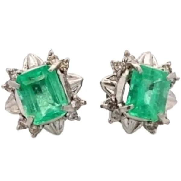 Pt･Pm900 エメラルド・ダイヤモンド ピアス 1.67 ct 0.16 ct