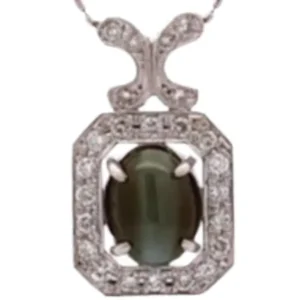 Pt850Pt900 クリソベリルキャッツアイ・ダイヤモンド ネックレスペンダントトップ 3.79 ct D0.4 ct