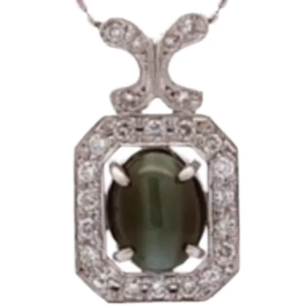 Pt850/Pt900 クリソベリルキャッツアイ・ダイヤモンド ネックレス/ペンダントトップ 3.79 ct D0.4 ct
