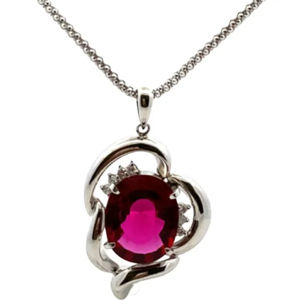 K18WG パープリッシュレッドトルマリン・ダイヤモンド ネックレス/ペンダントトップ 6.890.136ct