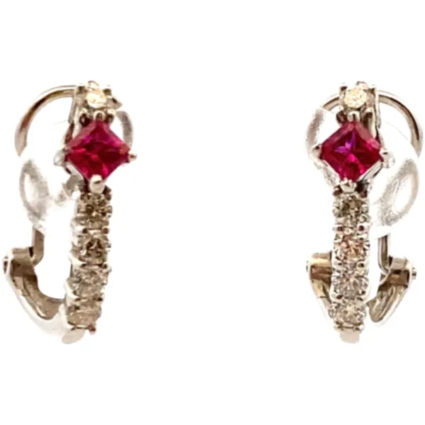 K18WG ルビー・ダイヤモンド ピアス/イヤリング R0.18・R0.18・0.2・0.2ct
