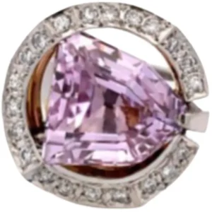 Pt･Pm900 クンツァイト・ダイヤモンド リング 8.72 ct D0.37 ct