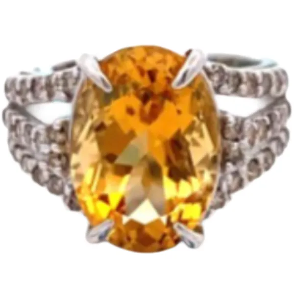 K18WG シトリン・ダイヤモンド リング 5.926 ct 0.6 ct