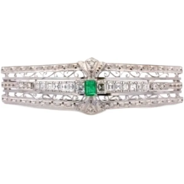 X線結果Pt850 エメラルド・ダイヤモンド ブローチ 0.22 ct 1.02・0.1 ct