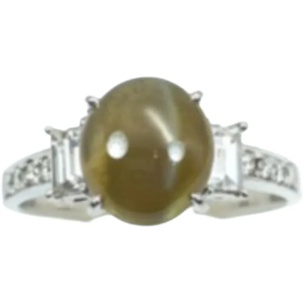 Pt･Pm900 クリソベリルキャッツアイ・ダイヤモンド リング 4.91 ct 0.76 ct