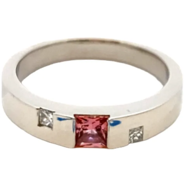 Pt･Pm900 パパラチアサファイア・ダイヤモンド リング 0.29・0.08ct