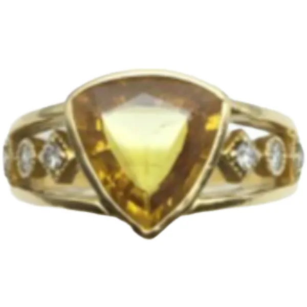 K18 シトリン・ダイヤモンド リング 3.25 ct 0.18 ct