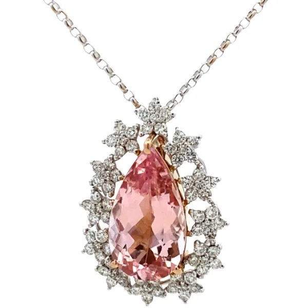 K18/K18WG モルガナイト・ダイヤモンド ネックレス/ペンダントトップ 6.86・D1.32ct