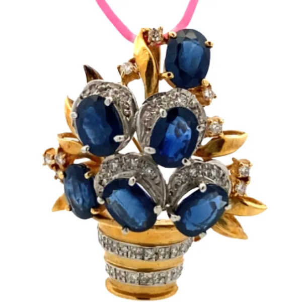 Pt900/K18 サファイア・ダイヤモンド ブローチ 6.28・0.45ct