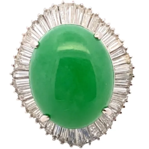 Pt･Pm900 ビルマ産翡翠・ダイヤモンド リング 19.61・2.84ct