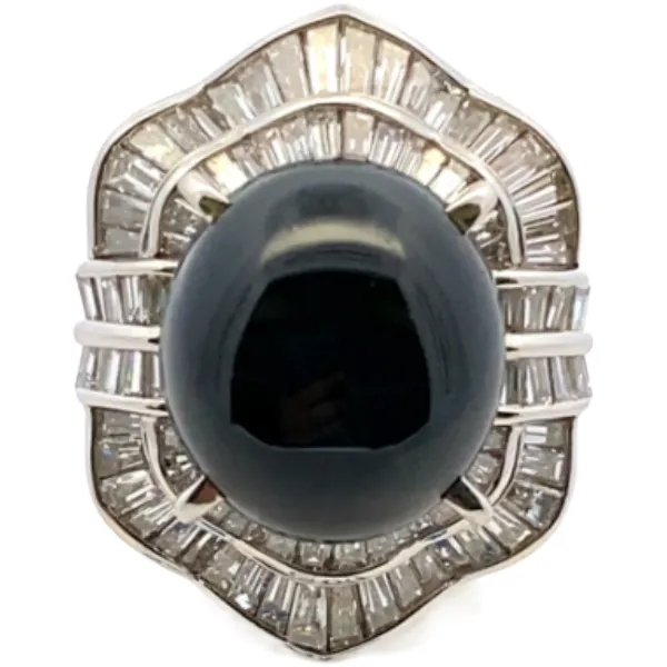 Pt･Pm900 タイ産スターサファイア・ダイヤモンド リング 27.152・D4.074ct