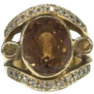 K18 シトリン・ダイヤモンド リング 0.23 ct