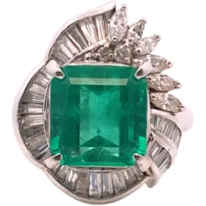 Pt･Pm900 コロンビア産エメラルド・ダイヤモンド リング 5.81・D1.41ct