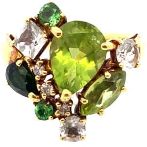 K18 ペリドット・多色石 リング 0.06ct