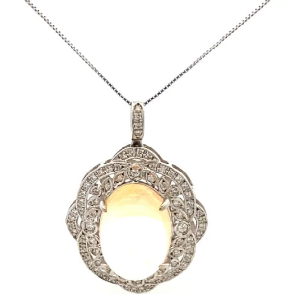K18WG オパール・ダイヤモンド ネックレス/ペンダントトップ 10.63・D0.55ct