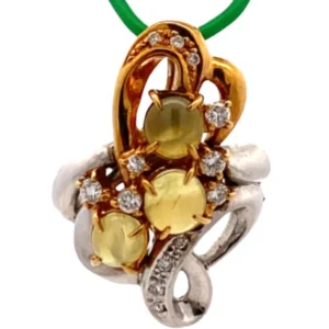 Pt900K18 クリソベリルキャッツアイ・ダイヤモンド ネックレスペンダントトップ 1.14・D0.19ct