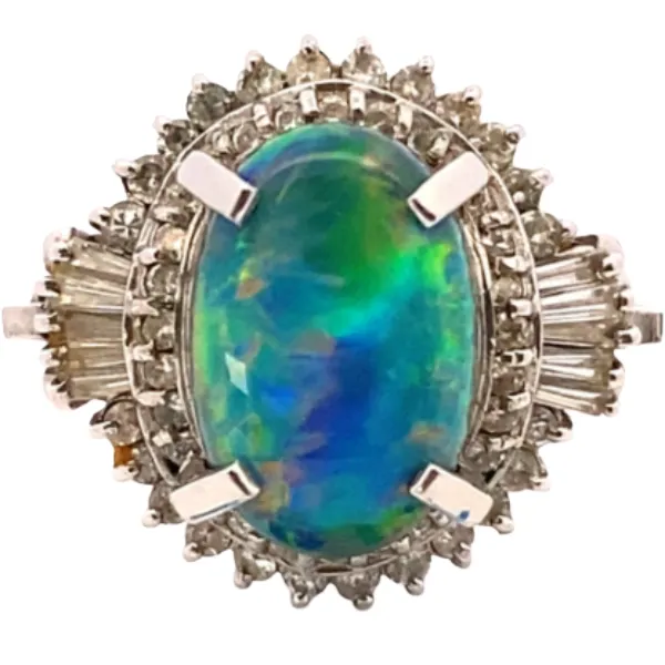 Pt･Pm900 ブラックオパール・ダイヤモンド リング 0.627ct