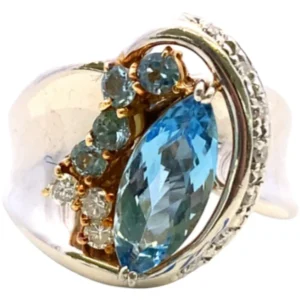 Pt900K18 アクアマリン・ダイヤモンド リング 1.22・D0.16ct