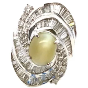 Pt･Pm900 クリソベリルキャッツアイ・ダイヤモンド リング 3.12・D1.4ct