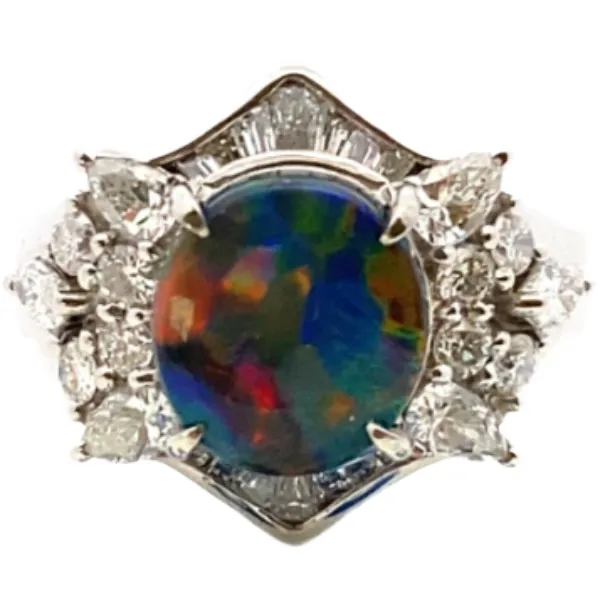 Pt･Pm900 ブラックオパール・ダイヤモンド リング 2.26・D1.06ct