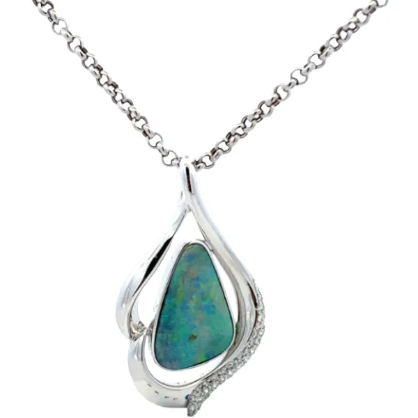 K18/K18WG ボルダーオパール・ダイヤモンド ネックレス/ペンダントトップ 0.38ct