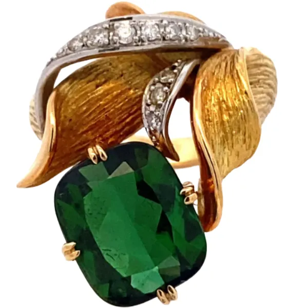 Pt900/K18 トルマリン・ダイヤモンド リング 5.91・D0.12ct