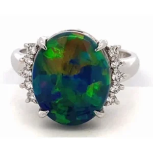 タサキ Pt・Pm900 ブラックオパール・ダイヤモンド リング 4.12・0.18ct