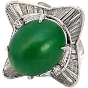 Pt・Pm900 翡翠・ダイヤモンド 約14.87×・約11.51㎜・D2.16ct