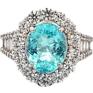 Pt・Pm900 パライバトルマリン・ダイヤモンド リング 3.39・D2.08ct