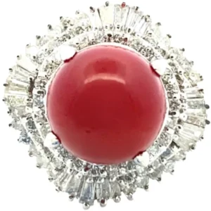 Pt･Pm900 サンゴ・ダイヤモンド リング D1.00ct