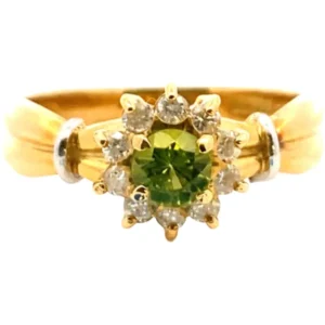 Pt900K18 ペリドット・ダイヤモンド リング 0.26ct