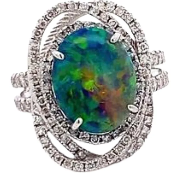 K18 ブラックオパール・透明色石 3.559・0.95ct