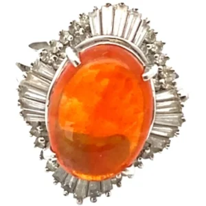 Pt･Pm900 ファイヤーオパール・ダイヤモンド リング 3.80・0.96ct