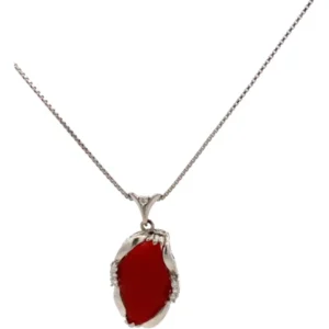 Pt900Pt850 サンゴ・ダイヤモンド ネックレスペンダントトップ 0.121ct