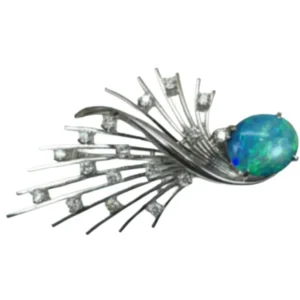 Pt・Pm900 ボルダーオパール・ダイヤモンド ブローチ 2.37 ct 0.51 ct