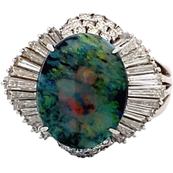 Pt･Pm900 ブラックオパール・ダイヤモンド リング 5.32・2.17ct