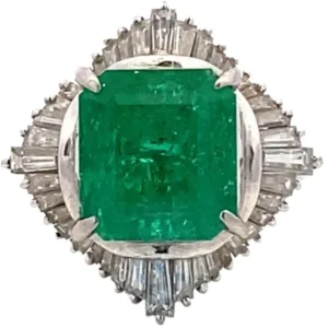 Pt・Pm900 コロンビア産エメラルド・ダイヤモンド リング 5.74・1.28ct