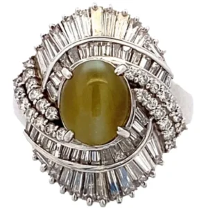 Pt・Pm900 クリソベリルキャッツアイ・ダイヤモンド リング C3.2・D1.75ct
