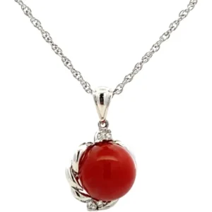 Pt850Pt900 サンゴ・ダイヤモンド ネックレスペンダントトップ 0.05ct